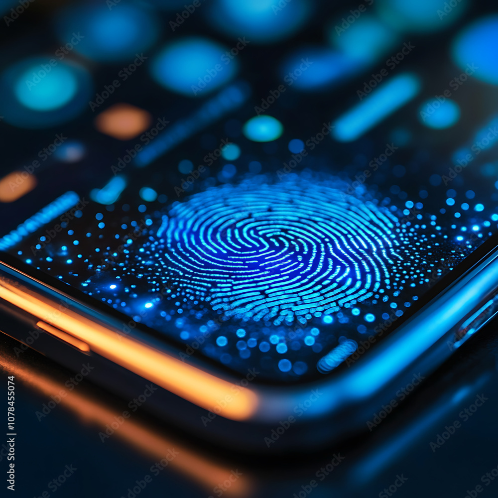 Poster close up of digital wallet interface featuring fingerprint scanner, showcasing advanced technology a