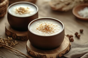 Korean traditional beverage sikhye sweet rice beverage and hangwa