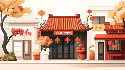 Chinese New Year 3d illustration wallpaper graphic background, Explore traditional architecture of the 2025 festival