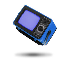 Retro TV set in air on white background