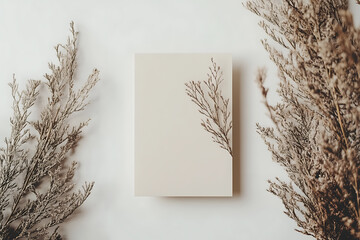 A Christmas card mockup with a clean, minimal design, featuring subtle holiday elements such as a snowflake and gift box for a modern festive touch.