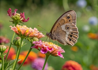 Obraz premium Captivating Macro Photography of the Rare Phengaris Butterfly Amidst a Vibrant Floral Arrangement with a Focus on Nature's Delicate Beauty and Intricate Patterns