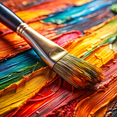 Fototapeta premium A close-up of brush strokes on canvas highlights the texture and depth of color