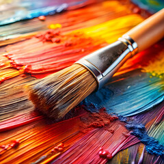 Obraz premium A close-up of brush strokes on canvas highlights the texture and depth of color