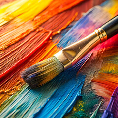 Fototapeta premium A close-up of brush strokes on canvas highlights the texture and depth of color