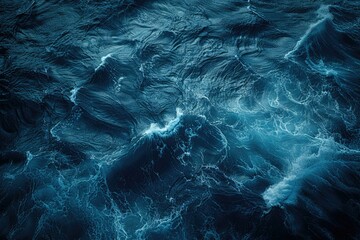 Foam waves of on Atlantic Ocean aerial top down view  Powerful storm on the sea