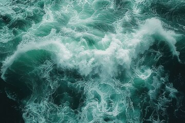 Foam waves of on Atlantic Ocean aerial top down view  Powerful storm on the sea
