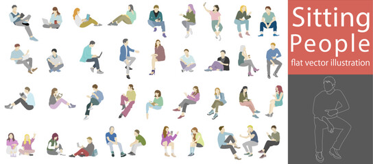Flat vector illustration collection pack of people sitting