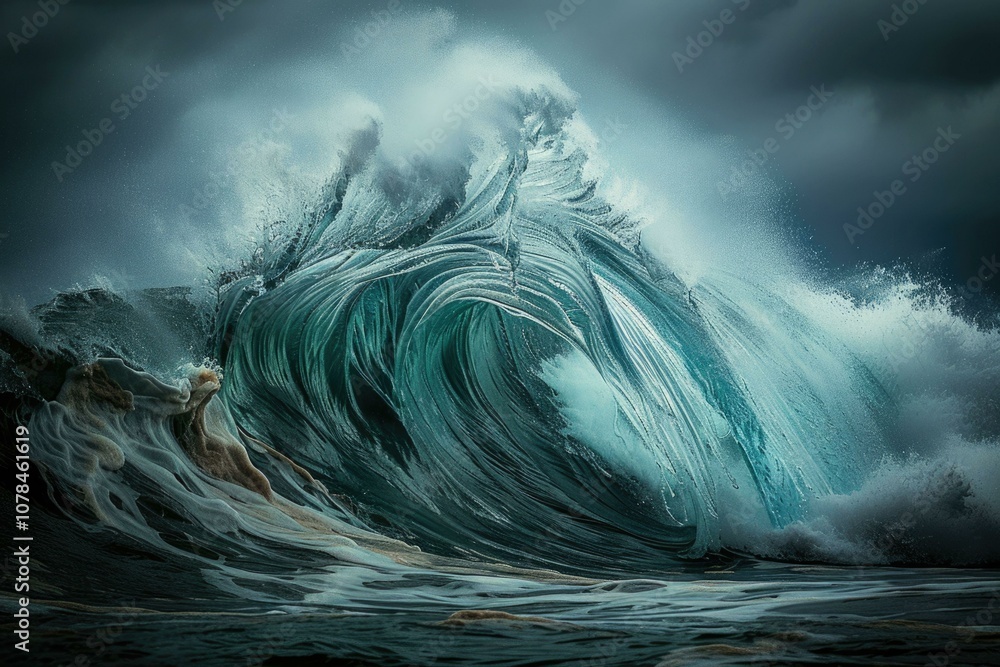 Poster a powerful wave crashes creating a stunning abstract display of natures power.