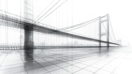 Naklejka premium sketch lines of suspension bridge 3d rendering