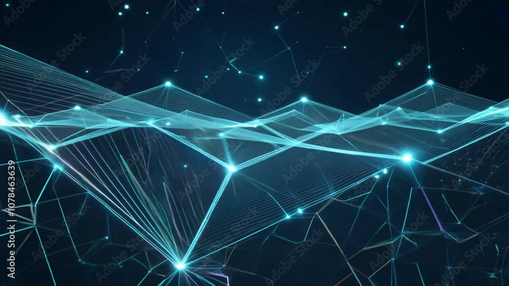 Poster futuristic digital network glowing lines and nodes showcasing connectivity and technology in vibrant