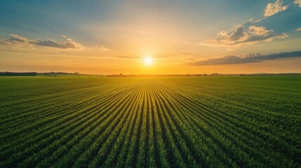 Sunset Over a Lush Field