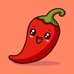 cute spicy chilli cartoon character flat color vector illustration template design
