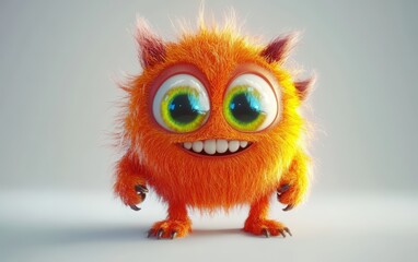 Cute and funny colored furry chrismas style monster 3D cartoon character. huge big eyes good smile furry and pretty on white background
