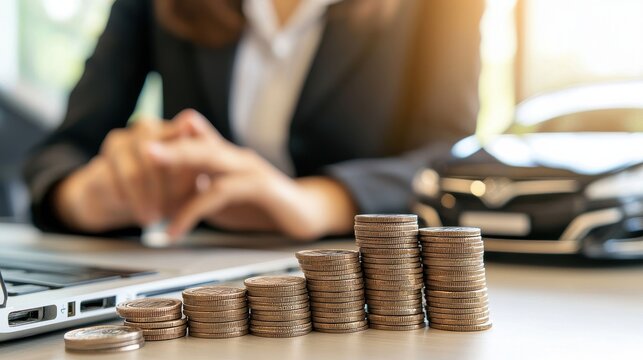 A businessperson analyzes car loan options using a laptop to make informed financial decisions