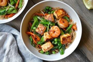 Vegetable Lo Mein with shrimp and tofu