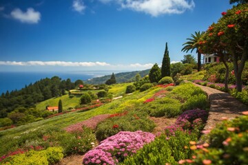 Captivating Tilt-Shift Photography of a Vibrant Landscape Under Full Sun, Showcasing Nature's Colors and Details in a Miniature Effect with Lush Greenery and Bright Skies