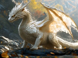 Fantasy Mythical Dragon Creature Magical and Powerful White Beast