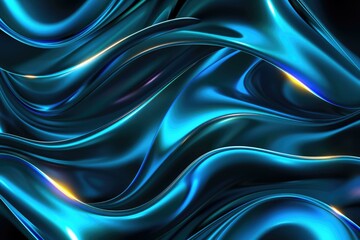Obraz premium Abstract blue and black wavy background with iridescent highlights