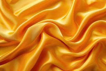 Fototapeta premium Close up of soft yellow satin fabric with flowing waves.