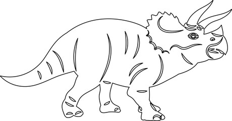 sketch dinosaur with horns, outline, icon, vector