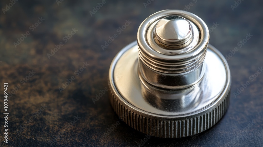Aufkleber close-up view of a metallic bottle cap with a smooth surface on a textured background capturing deta