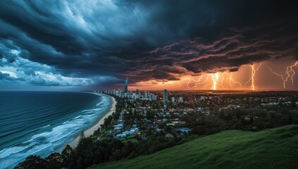 Lightning Storm Over Cityscape