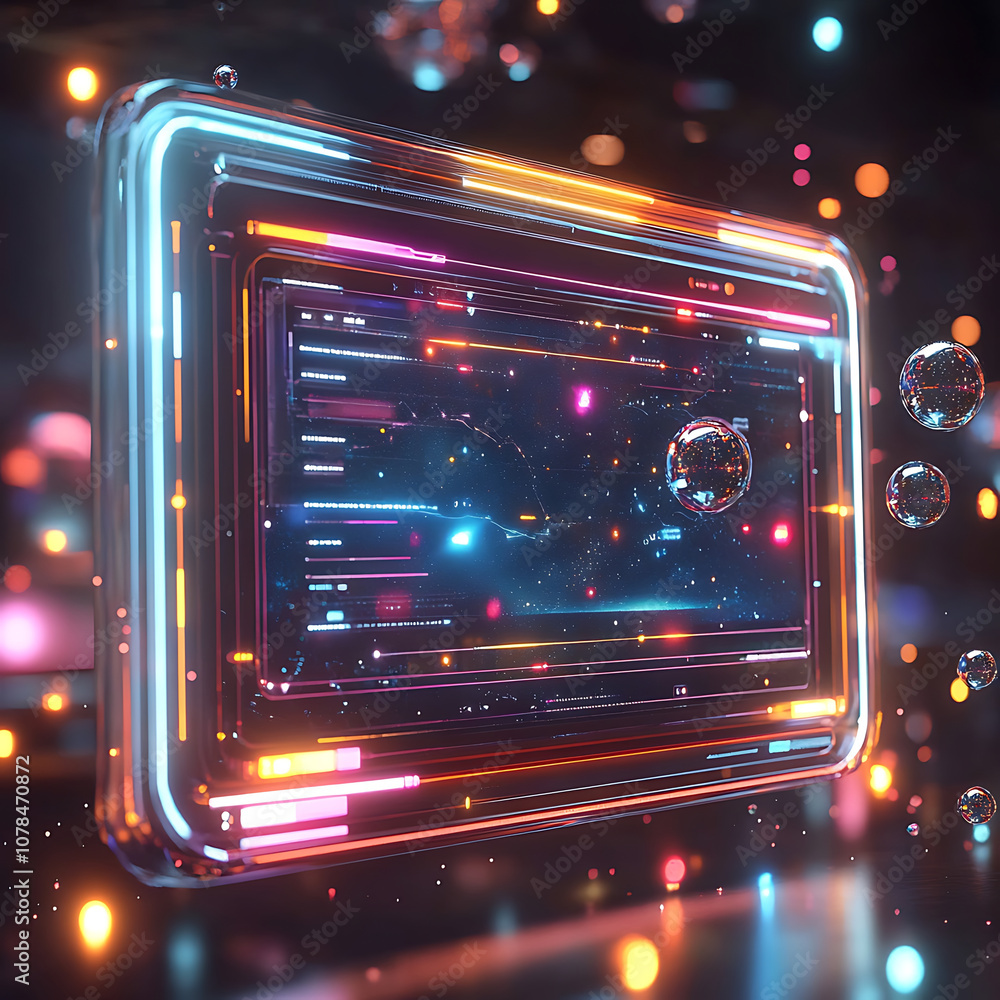 Poster vibrant 3d browser window with colorful search results and floating bubbles creates futuristic digit
