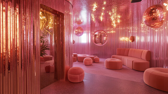 Glittery disco ball lounge in rose gold