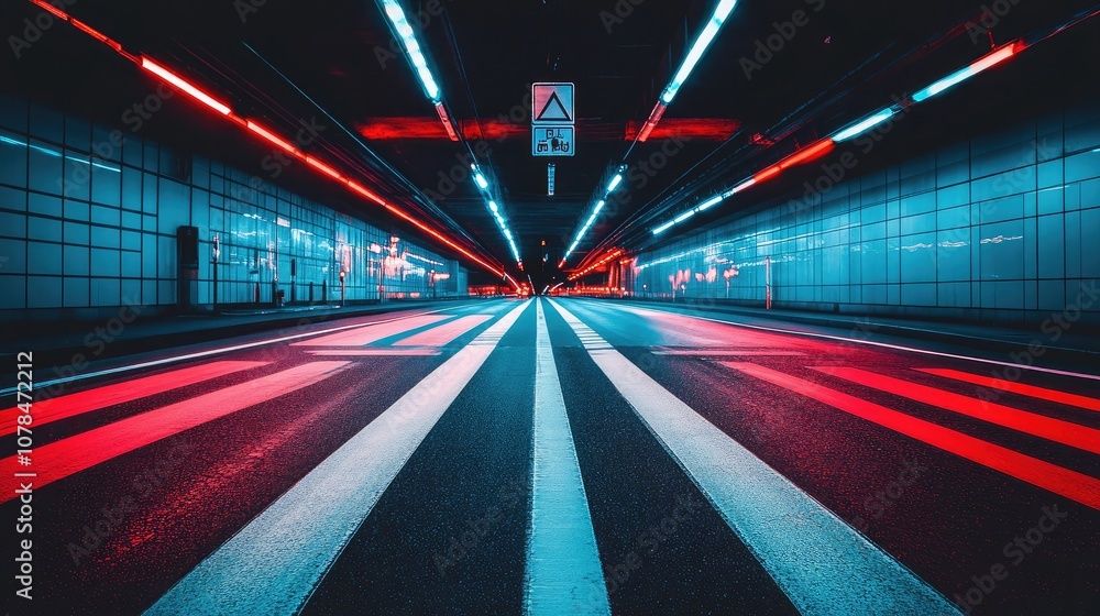 Aufkleber vibrant nighttime tunnel scene with dynamic light trails, abstract patterns, and colorful neon light