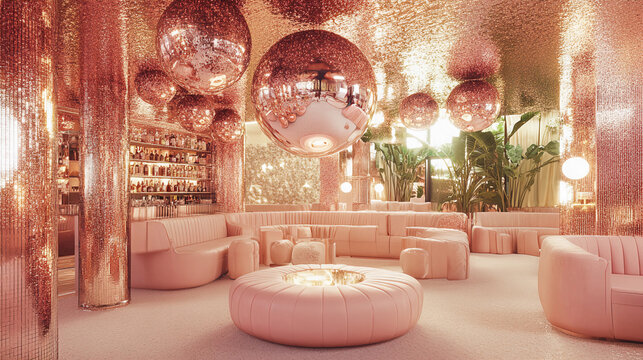Glittery disco ball lounge in rose gold