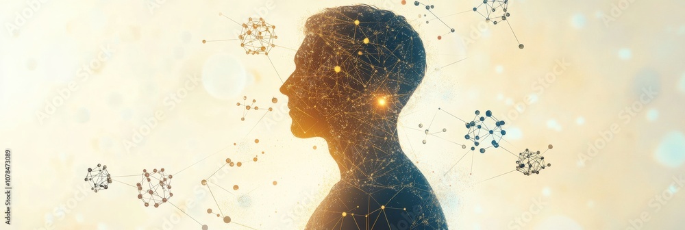 Aufkleber a silhouette of a person is surrounded by molecular structures and diagrams, illustrating the connec
