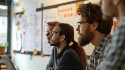 Fototapeta premium Team of Developers in Meeting Room with Whiteboard