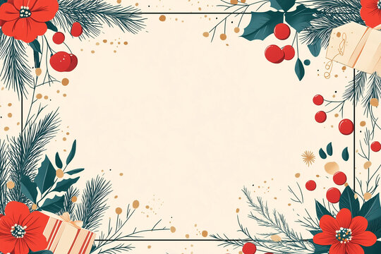 Floral border frame card template. Rectangle corners sides decoration.