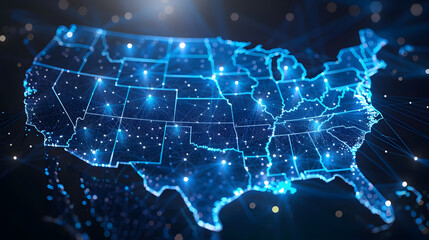 Fototapeta premium Digital map of USA network connectivity, data transfer, tech business telecommunication