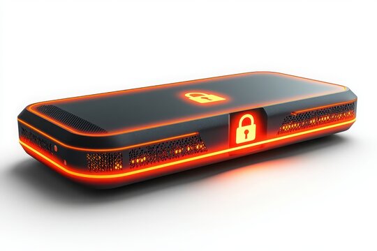 Explore the innovative holographic display of a secure server featuring a glowing padlock icon for enhanced data protection