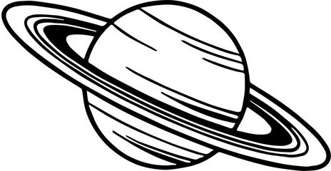 Illustration of Saturn Planet with Rings  - Black and White Vector Icon