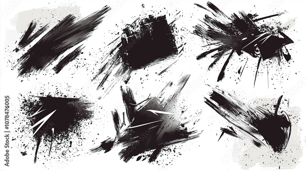 Aufkleber abstract black paint splashes on white background artistic textures and forms