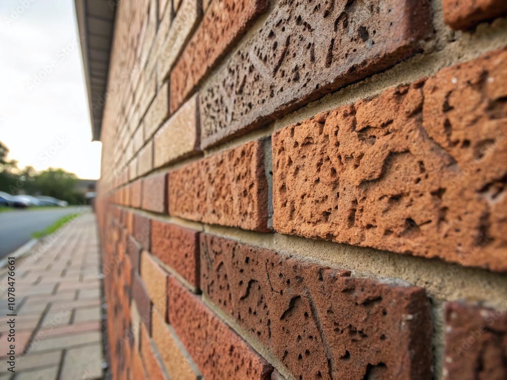 Poster close-up of brick block texture highlighting detailed surface features with ample copy space for cre