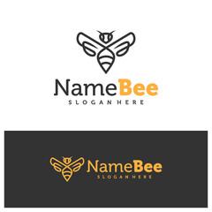 Bee logo vector illustration. Line art Bee logo design concept template