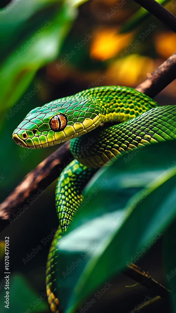 Poster resting green tree python elegantly perched on a branch