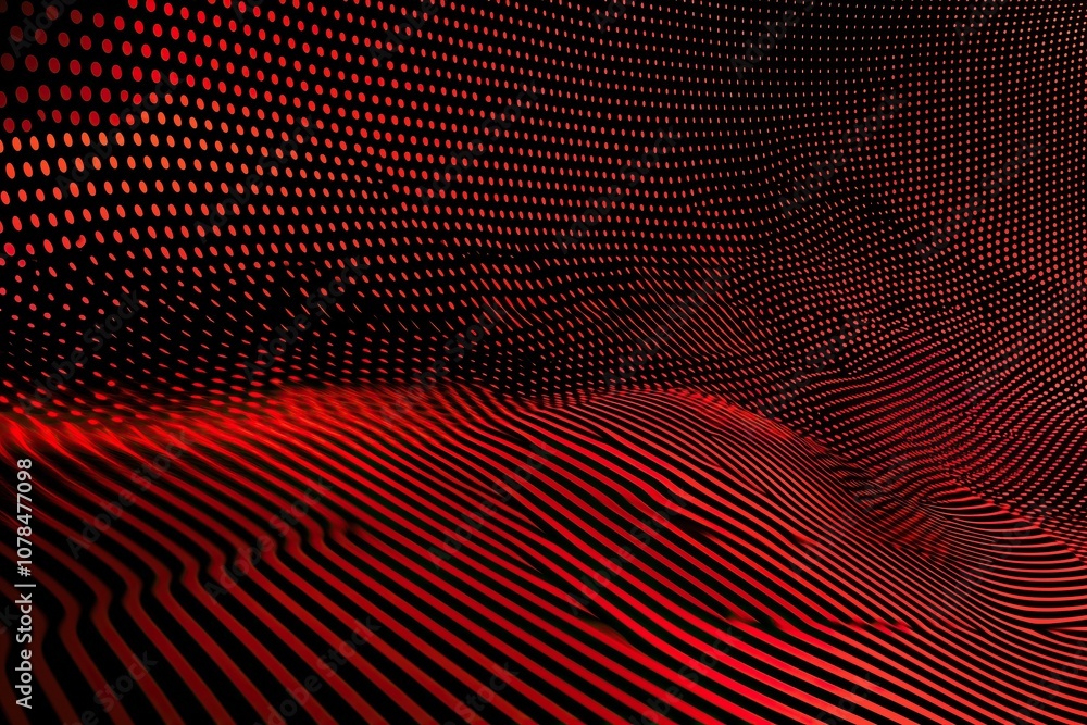Poster abstract wave pattern in red and black with dotted texture