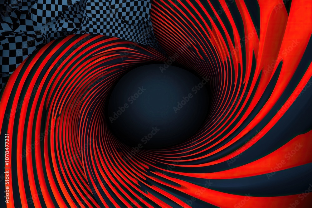 Aufkleber abstract swirl of red and black curves with checkered background dynamic effect