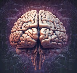Human brain with dramatic background.