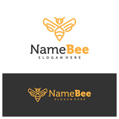 Bee logo vector illustration. Line art Bee logo design concept template