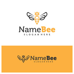 Bee logo vector illustration. Line art Bee logo design concept template