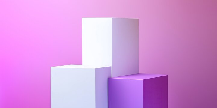 Fototapeta Geometric abstract composition featuring white and purple cubes on vibrant gradient background