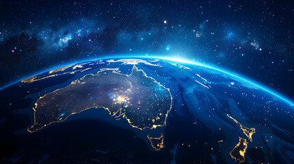 Obraz premium Satellite view of Earth globe from space, city lights by night, North America USA abstract map