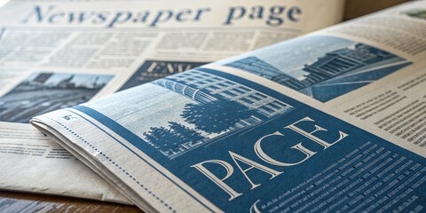 Obraz premium Close Up of Newspaper Page in Blue Tones, Capturing the Intricate Textures and Patterns of Print Media, Highlighting the Beauty of Typography and Layout in Architectural Context