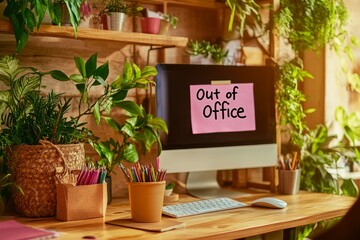 Out of Office Workspace with Lush Greenery